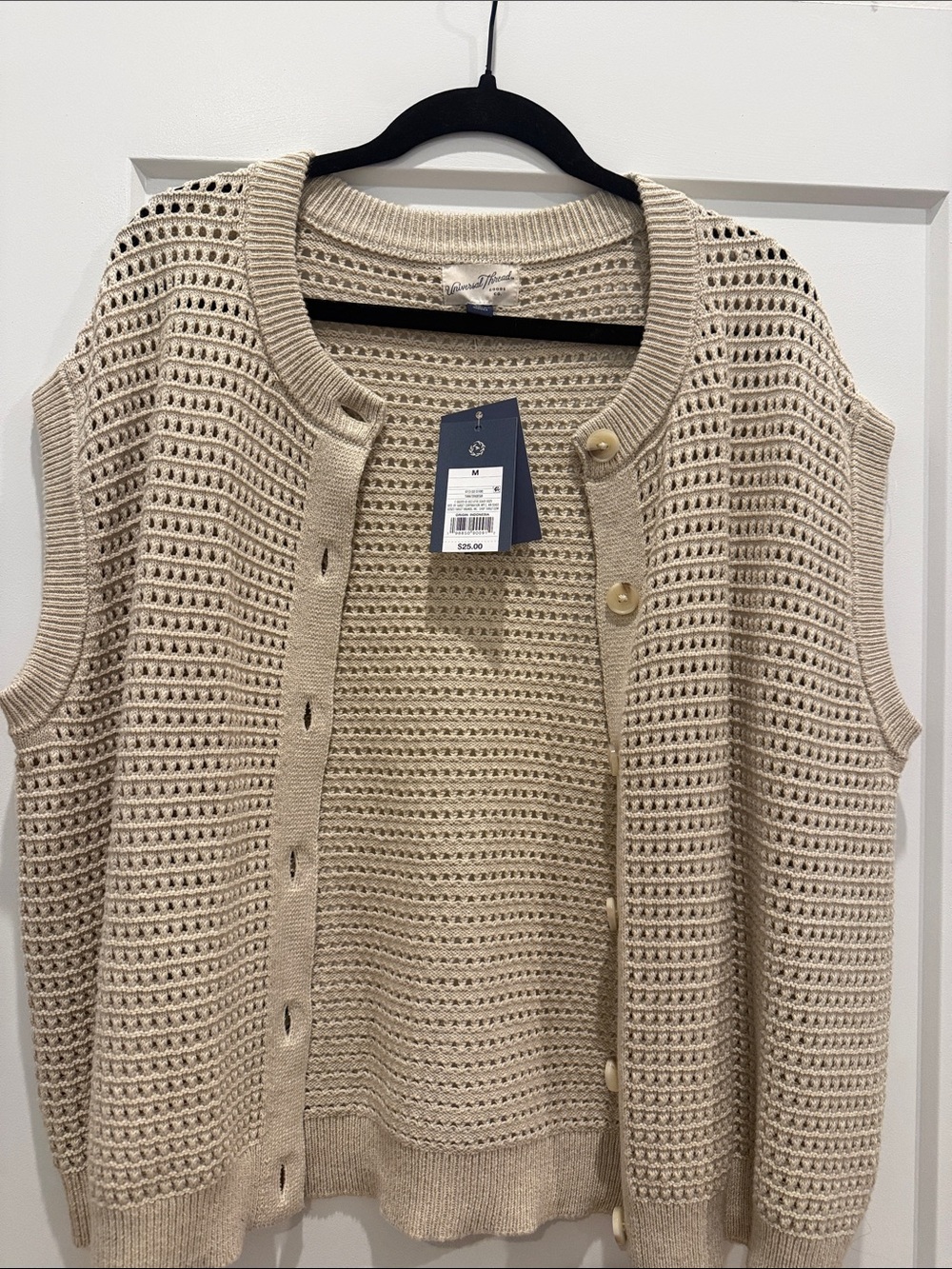 Universal Thread Beige Crochet Knit Sleeveless Cardigan